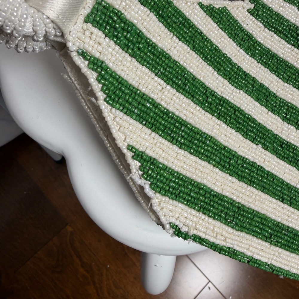 Popular Green and White Striped Martini Beaded Bag Tote - Picture 4 of 4